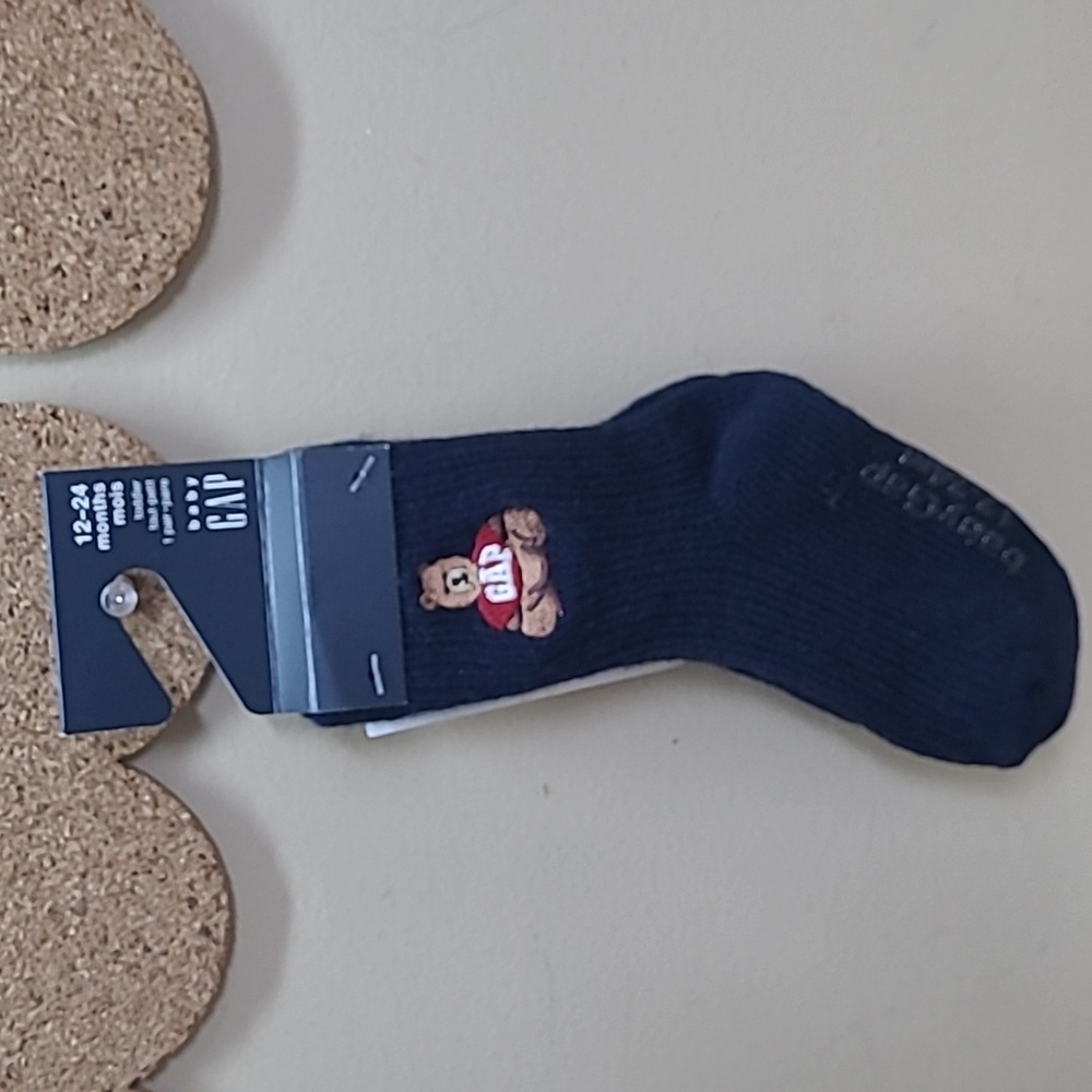 baby Gap Brannan Bear Logo Toddler Crew Socks Navy Blue Size 12-24 Months